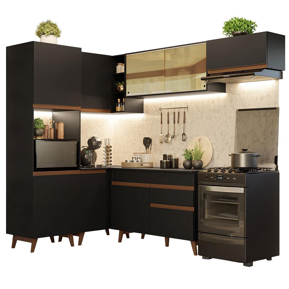 Armário de Cozinha Completa de Canto 392cm Preto Reims Madesa 03
