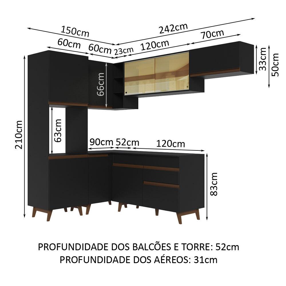 Armário de Cozinha Completa de Canto 392cm Preto Reims Madesa 03