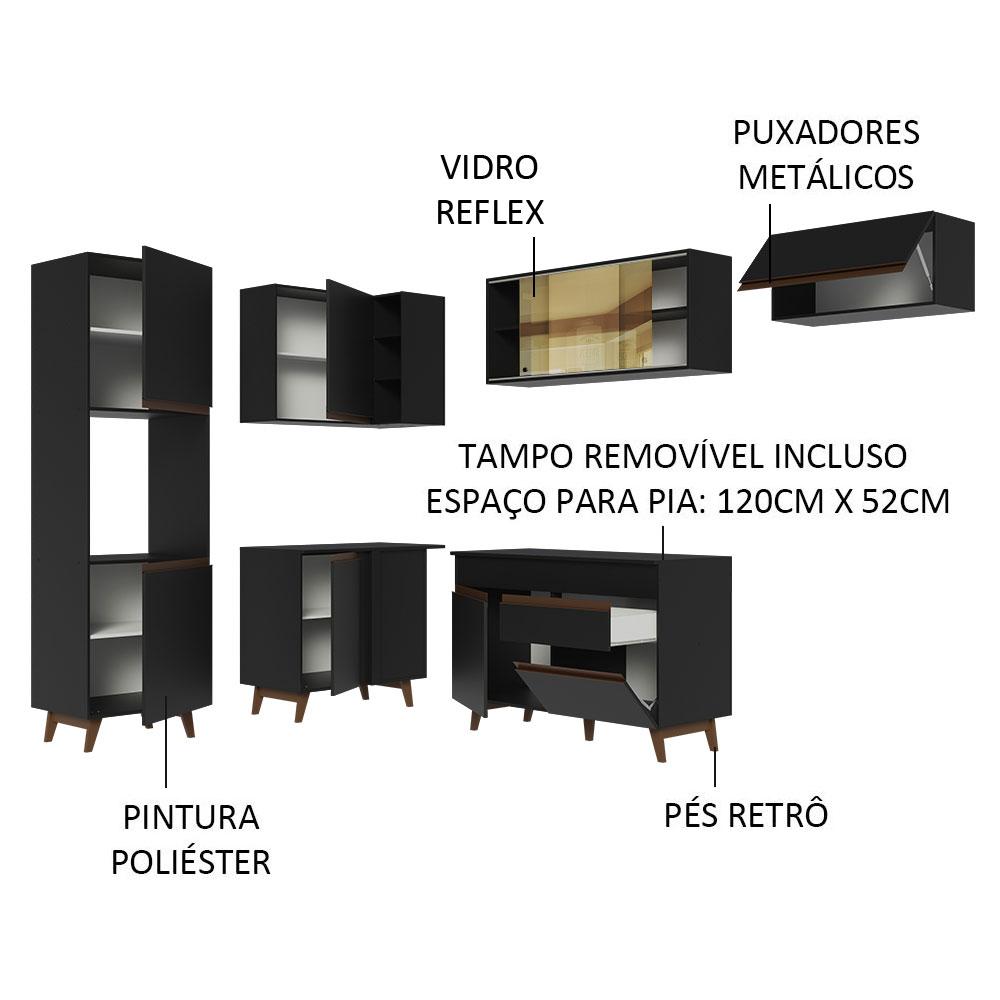 Armário de Cozinha Completa de Canto 392cm Preto Reims Madesa 03