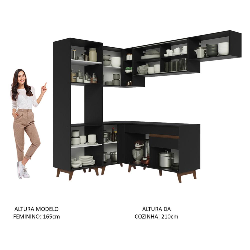 Armário de Cozinha Completa de Canto 392cm Preto Reims Madesa 03