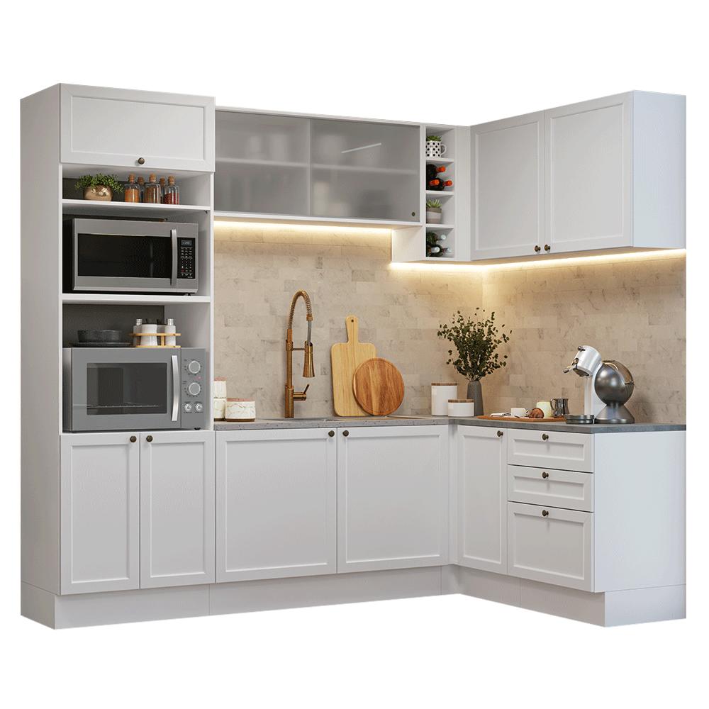 Armário de Cozinha Completa de Canto 399 cm Branco Vik Madesa 01