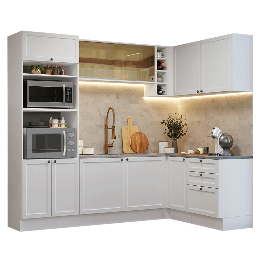 Armário de Cozinha Completa de Canto 399 cm Branco Vik Madesa 02
