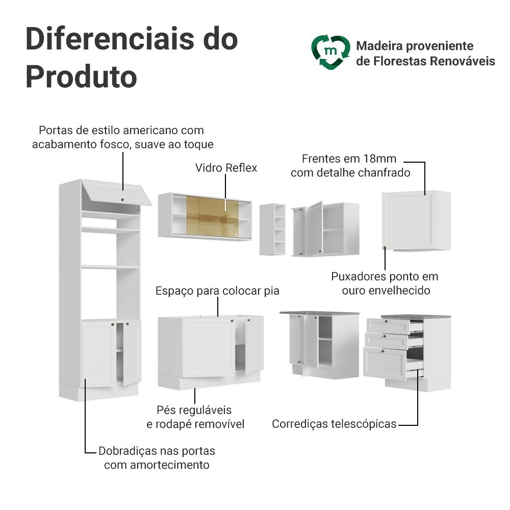 Armário de Cozinha Completa de Canto 399 cm Branco Vik Madesa 02
