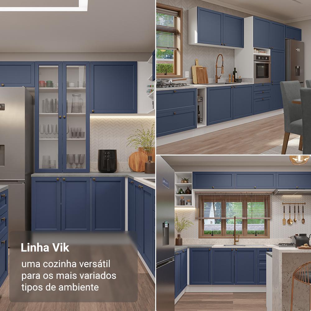 Armário de Cozinha Completa de Canto 399 cm Branco/Azul Vik Madesa 02