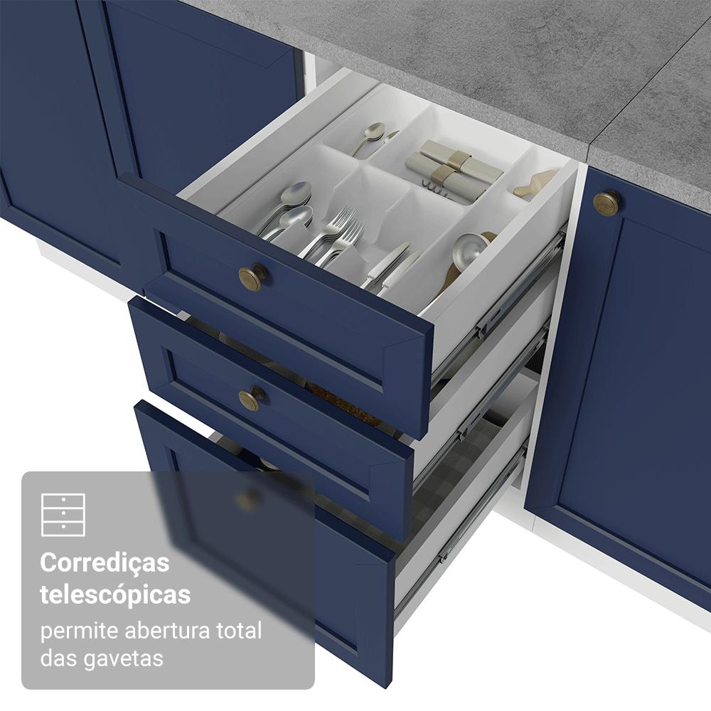 Armário de Cozinha Completa de Canto 399 cm Branco/Azul Vik Madesa 02