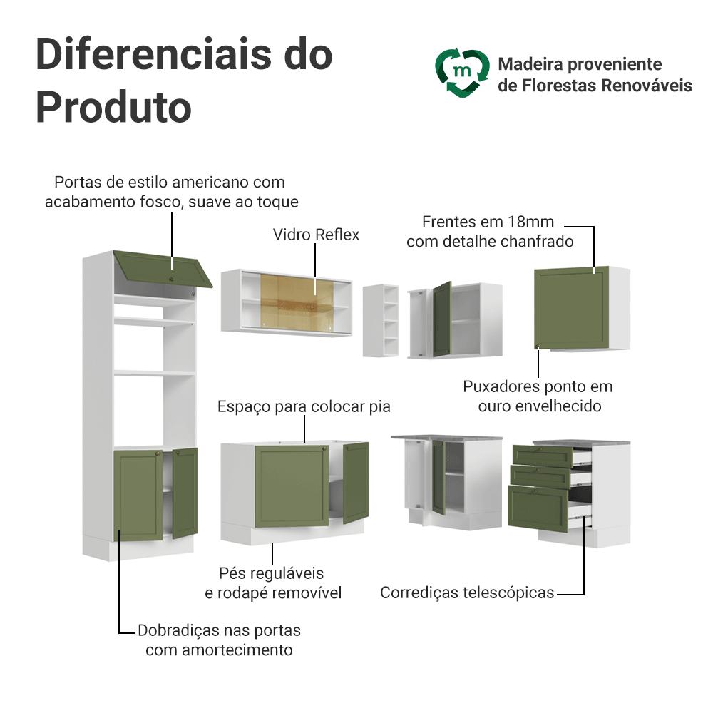 Armário de Cozinha Completa de Canto 399 cm Branco/Verde Vik Madesa 02