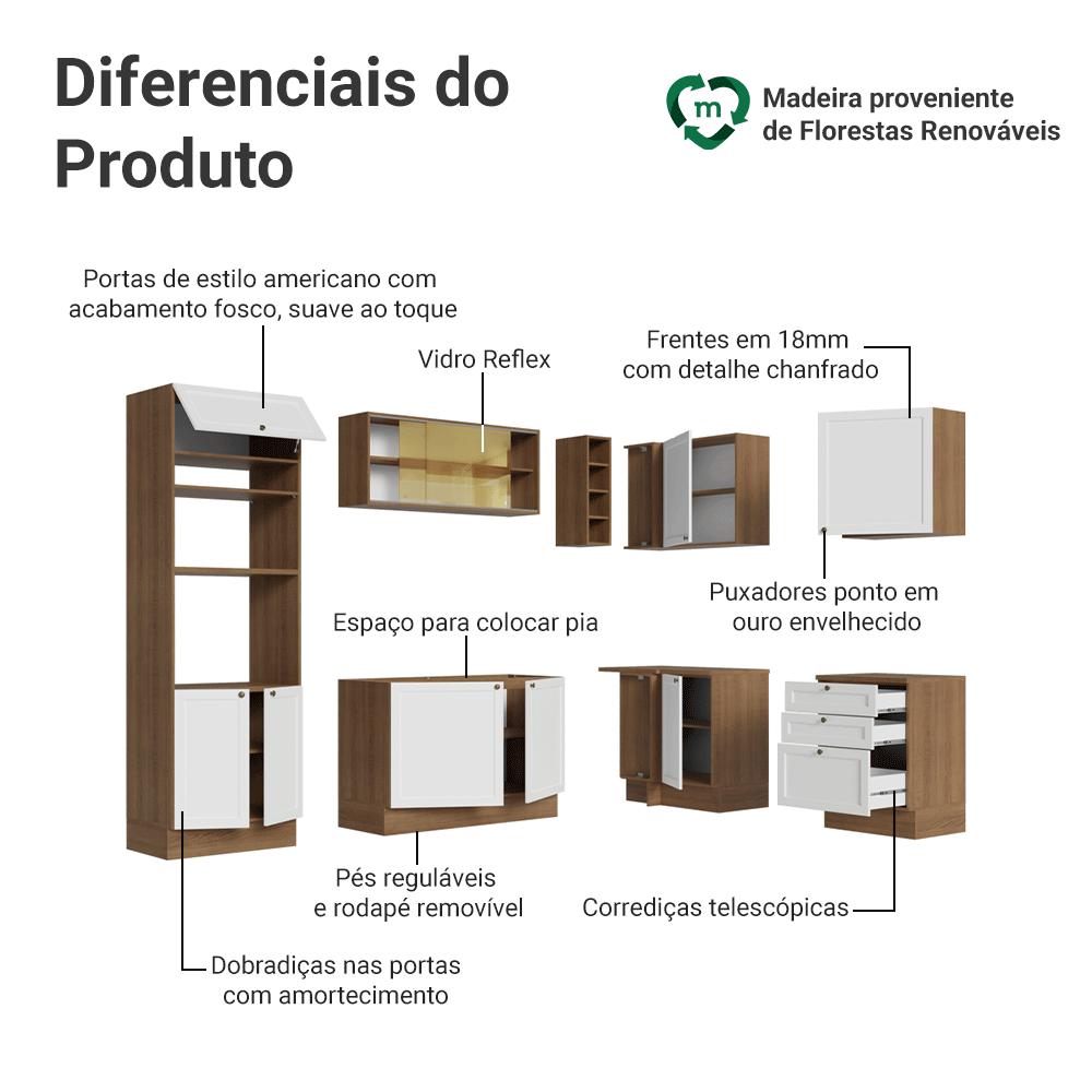Armário de Cozinha Completa de Canto 399 cm Rustic/Branco Vik Madesa 02