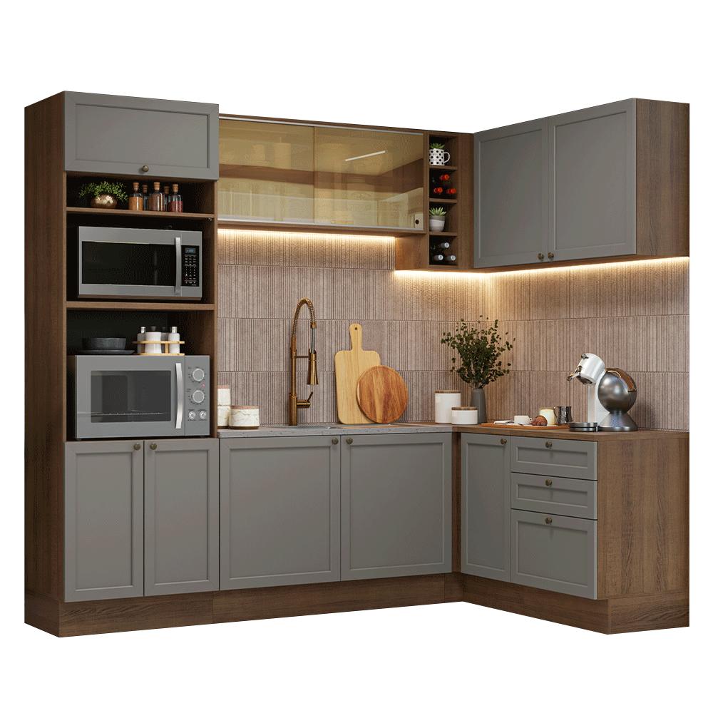 Armário de Cozinha Completa de Canto 399 cm Rustic/Cinza Vik Madesa 02
