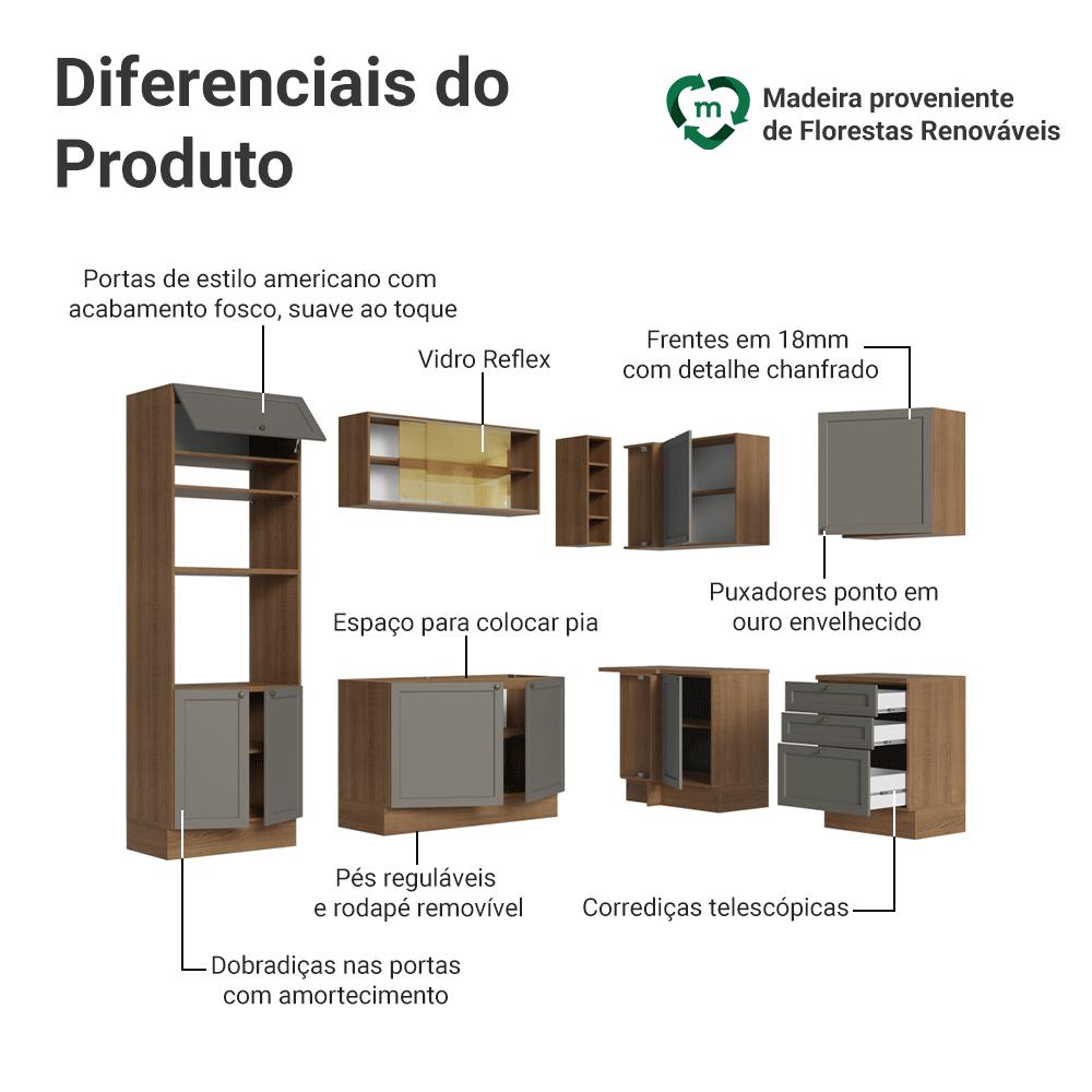 Armário de Cozinha Completa de Canto 399 cm Rustic/Cinza Vik Madesa 02