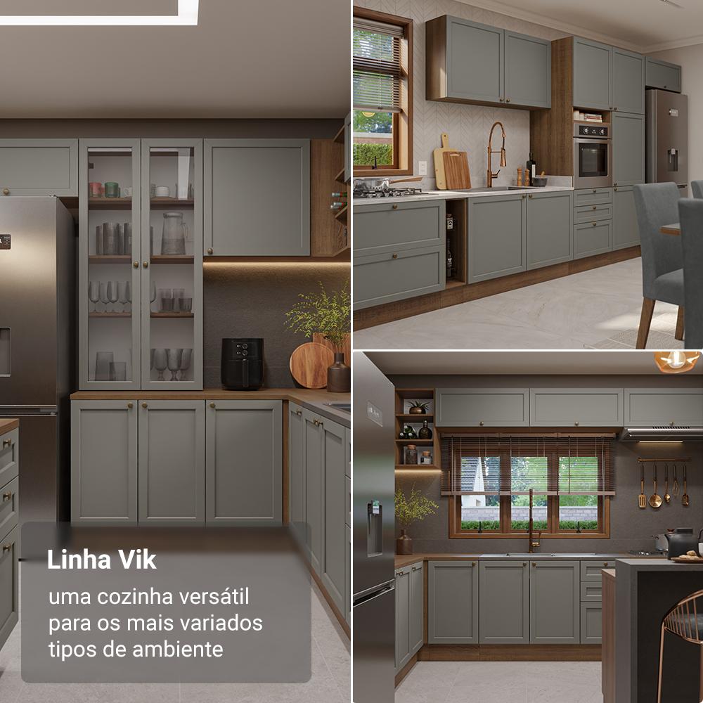 Armário de Cozinha Completa de Canto 399 cm Rustic/Cinza Vik Madesa 02