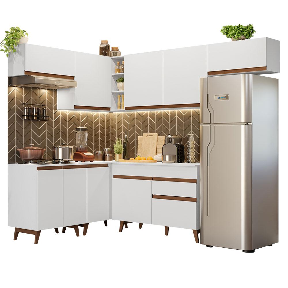Armário de Cozinha Completa de Canto 402cm Branco Reims Madesa 03