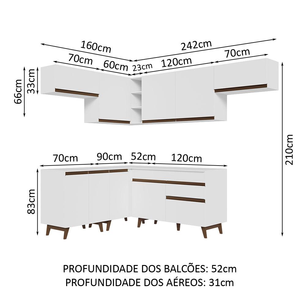 Armário de Cozinha Completa de Canto 402cm Branco Reims Madesa 03