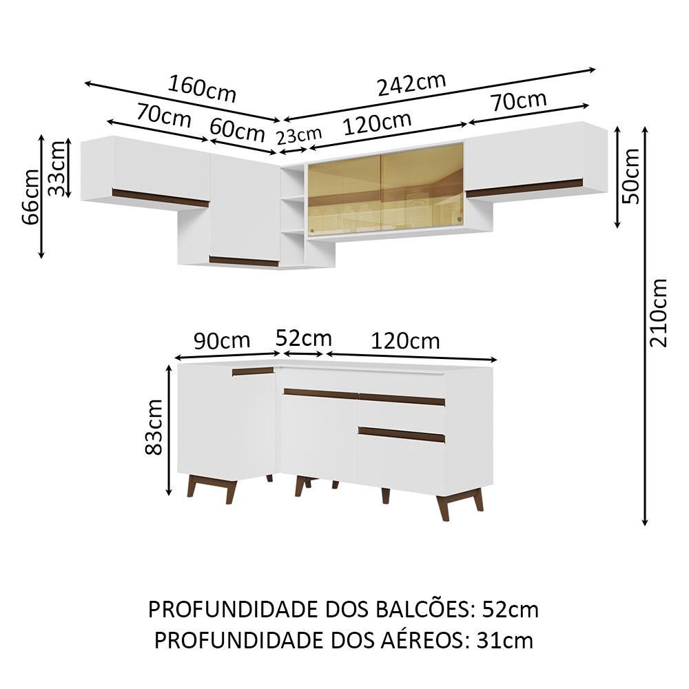 Armário de Cozinha Completa de Canto 402cm Branco Reims Madesa 04