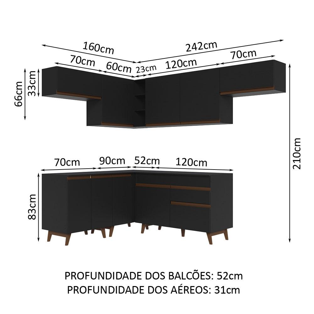 Armário de Cozinha Completa de Canto 402cm Preto Reims Madesa 03