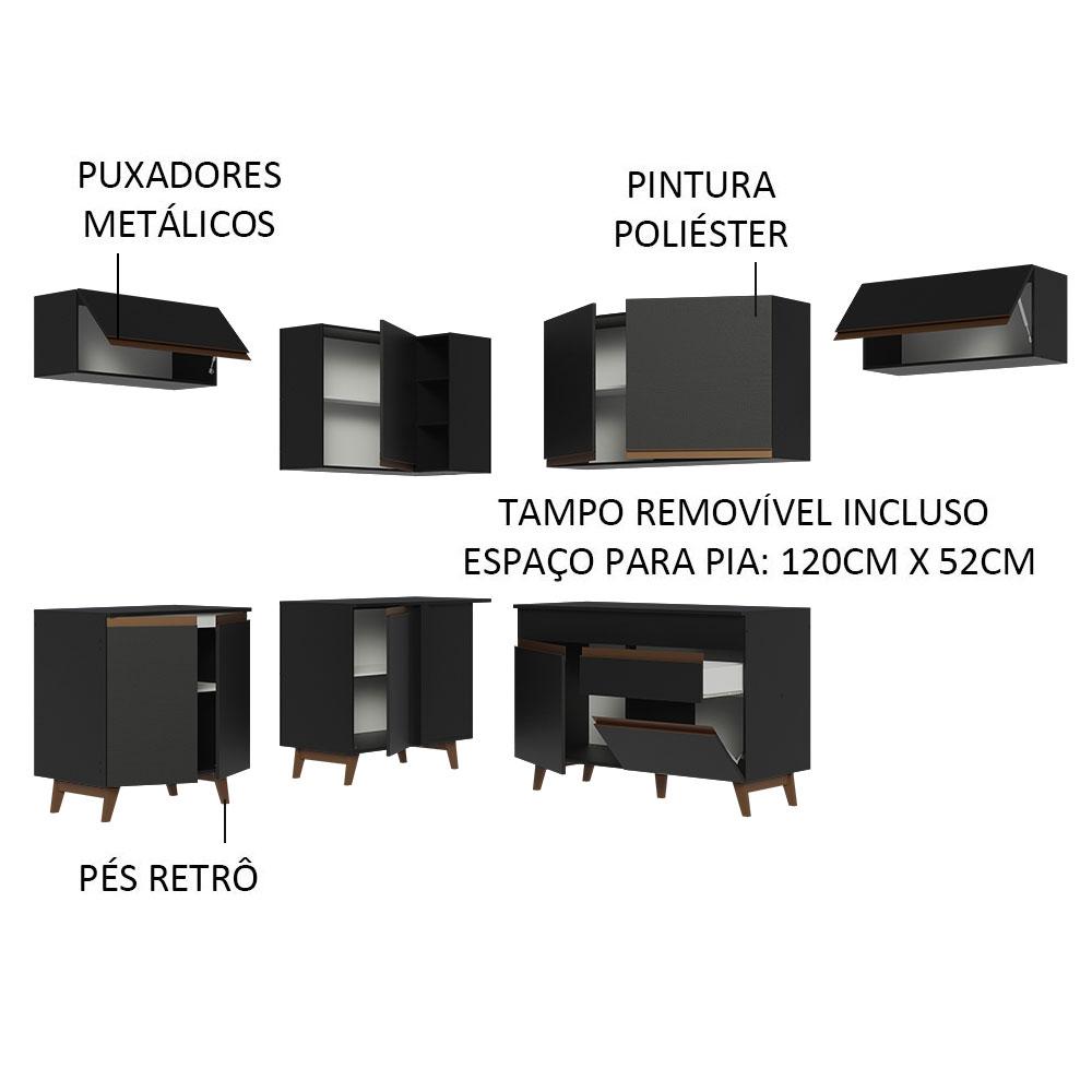 Armário de Cozinha Completa de Canto 402cm Preto Reims Madesa 03