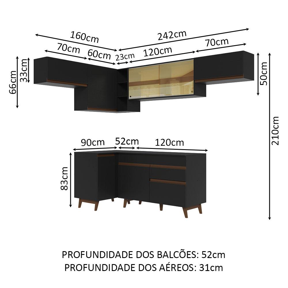 Armário de Cozinha Completa de Canto 402cm Preto Reims Madesa 04