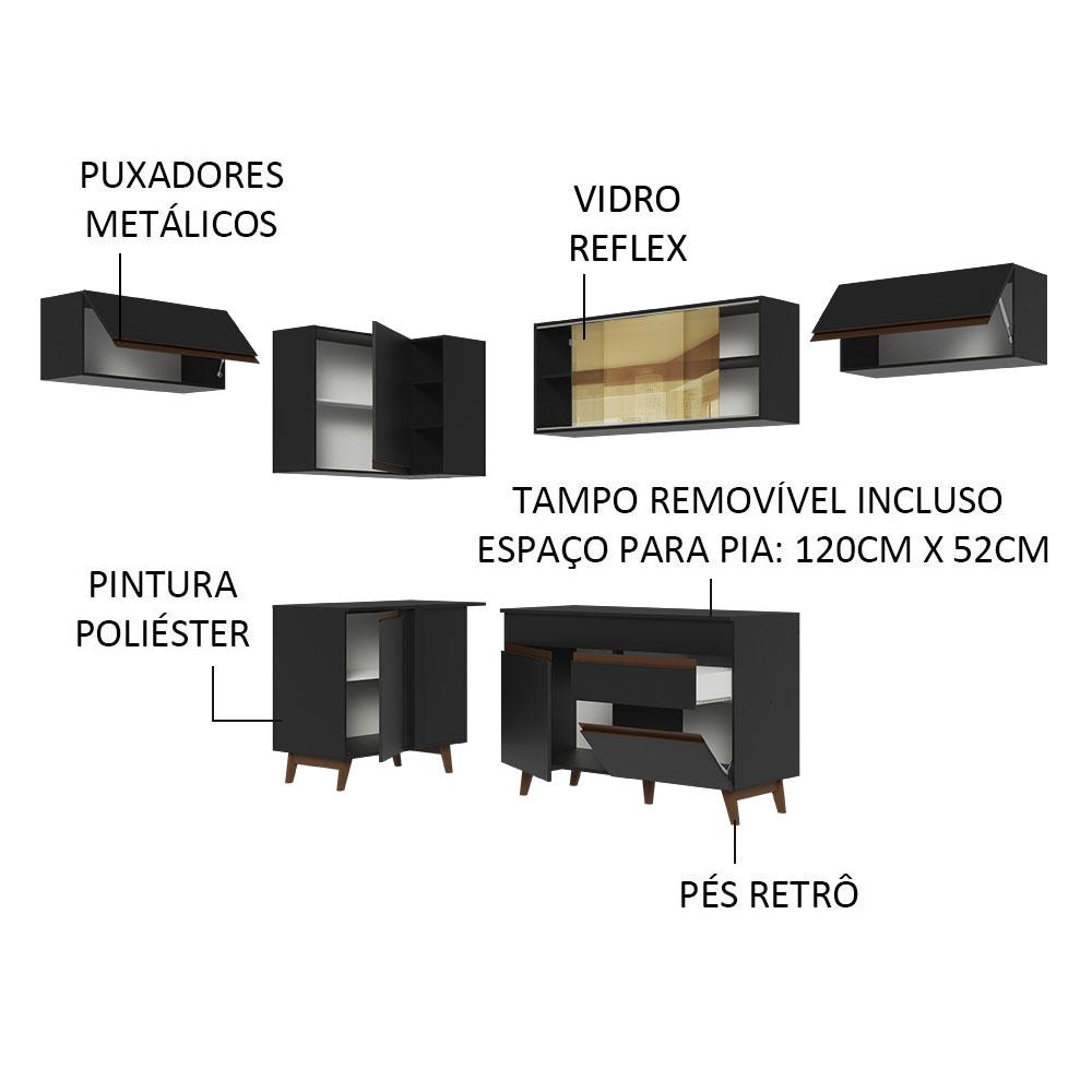 Armário de Cozinha Completa de Canto 402cm Preto Reims Madesa 04