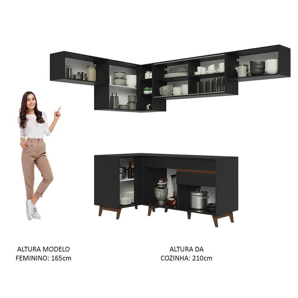 Armário de Cozinha Completa de Canto 402cm Preto Reims Madesa 04