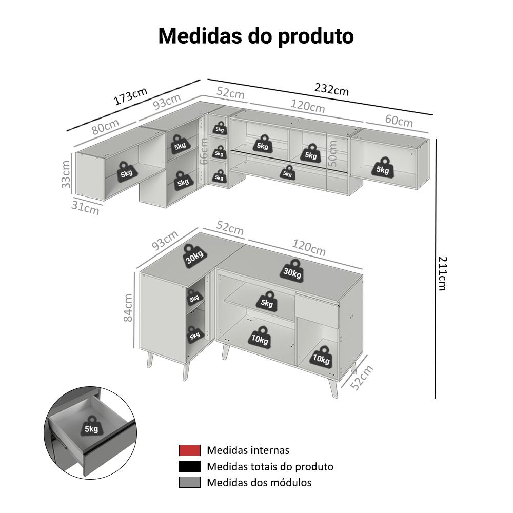 Armário de Cozinha Completa de Canto 405cm Cinza Nice Madesa 06
