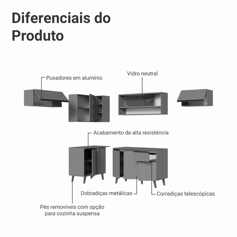 Armário de Cozinha Completa de Canto 405cm Cinza Nice Madesa 06