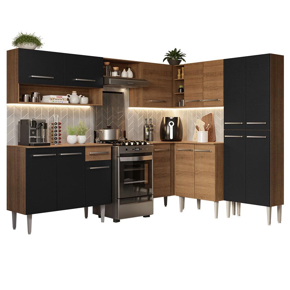 Armário de Cozinha Completa de Canto 417cm Preto/Rustic Emilly Madesa 02
