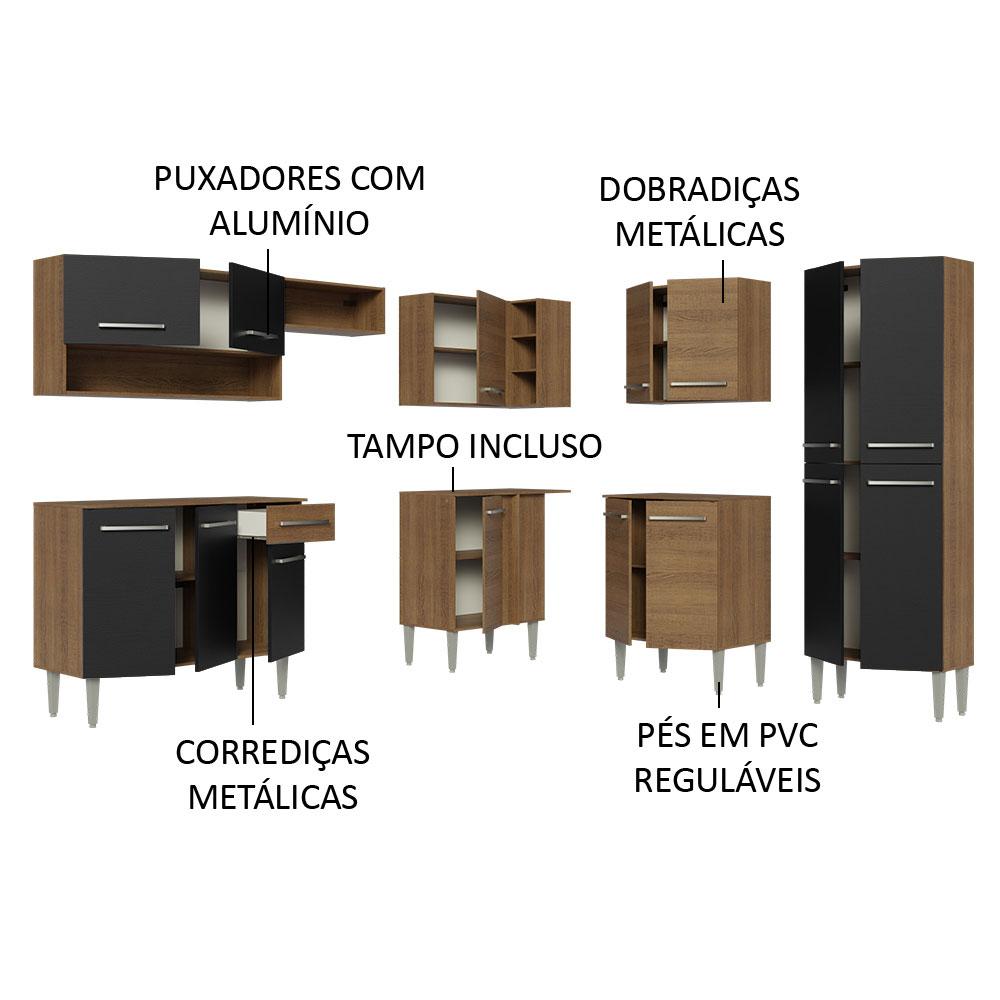 Armário de Cozinha Completa de Canto 417cm Preto/Rustic Emilly Madesa 02