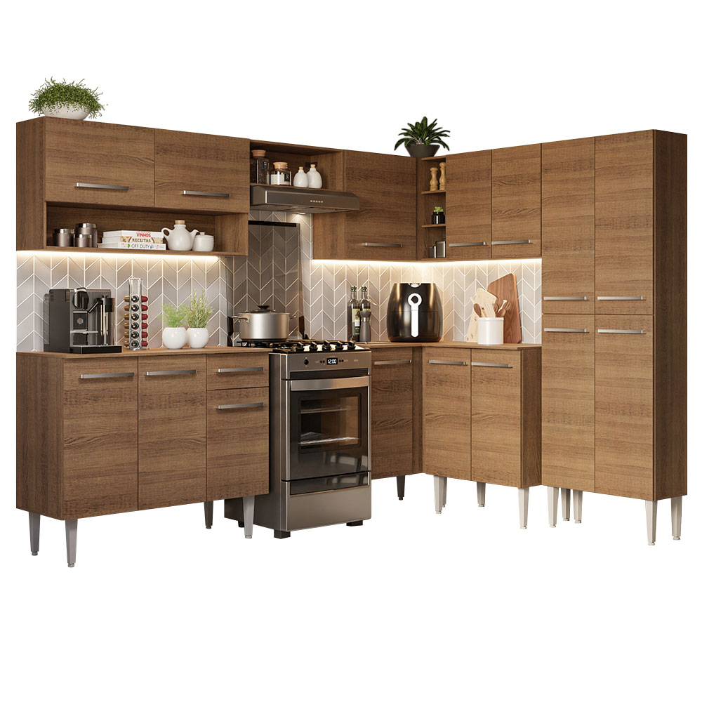 Armário de Cozinha Completa de Canto 417cm Rustic Emilly Madesa 02