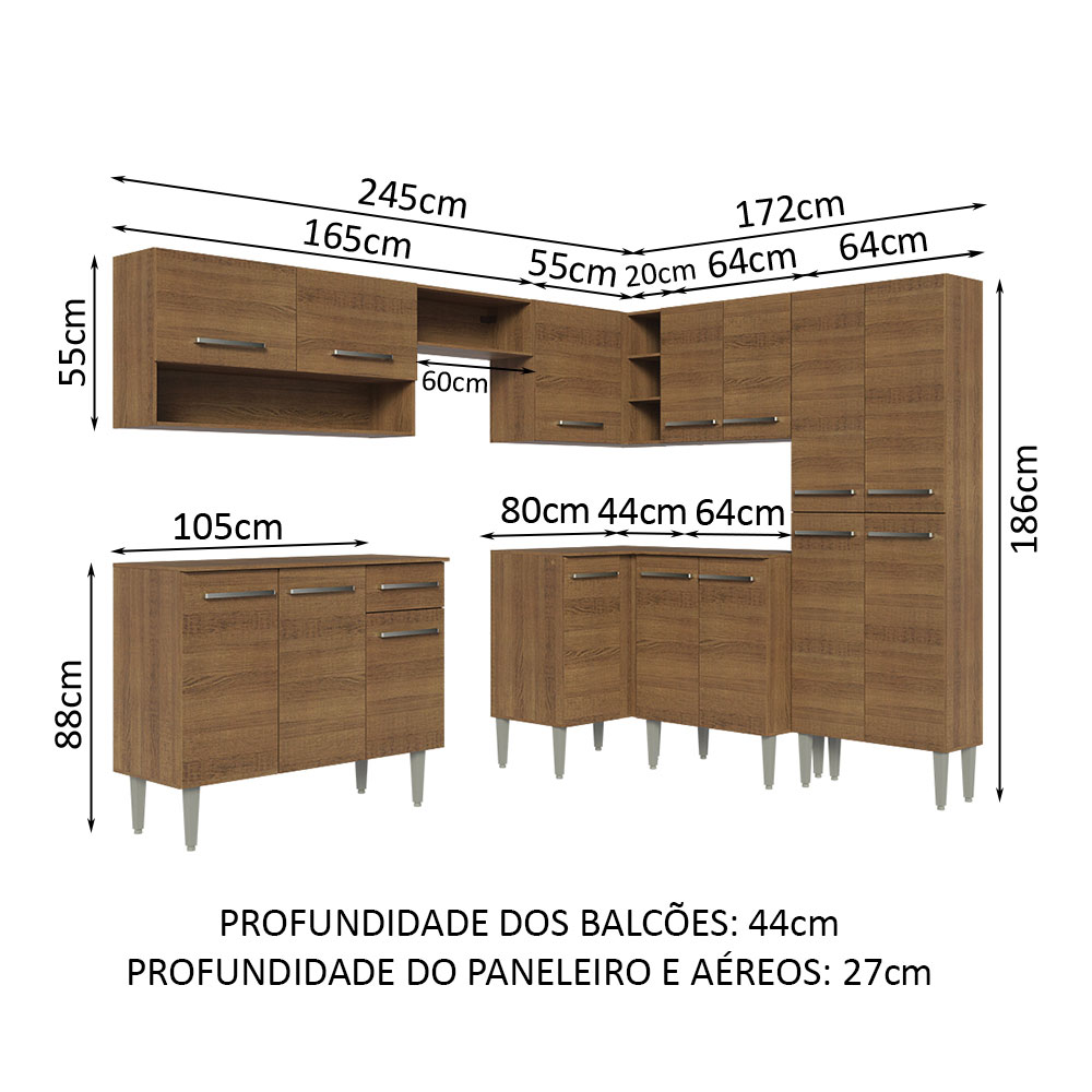 Armário de Cozinha Completa de Canto 417cm Rustic Emilly Madesa 02