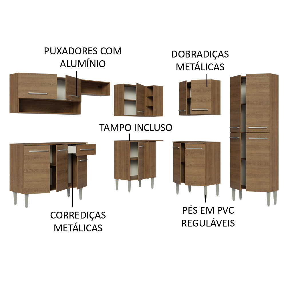 Armário de Cozinha Completa de Canto 417cm Rustic Emilly Madesa 02