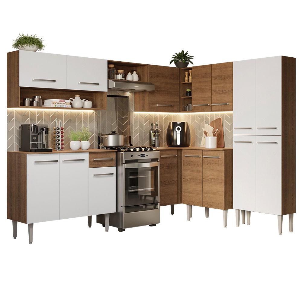Armário de Cozinha Completa de Canto 417cm Rustic/Branco Emilly Madesa 02
