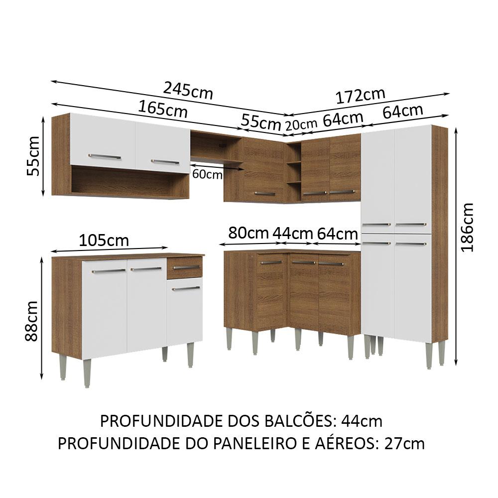 Armário de Cozinha Completa de Canto 417cm Rustic/Branco Emilly Madesa 02
