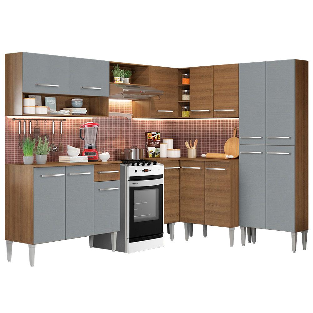 Armário de Cozinha Completa de Canto 417cm Rustic/Cinza Emilly Ice Madesa