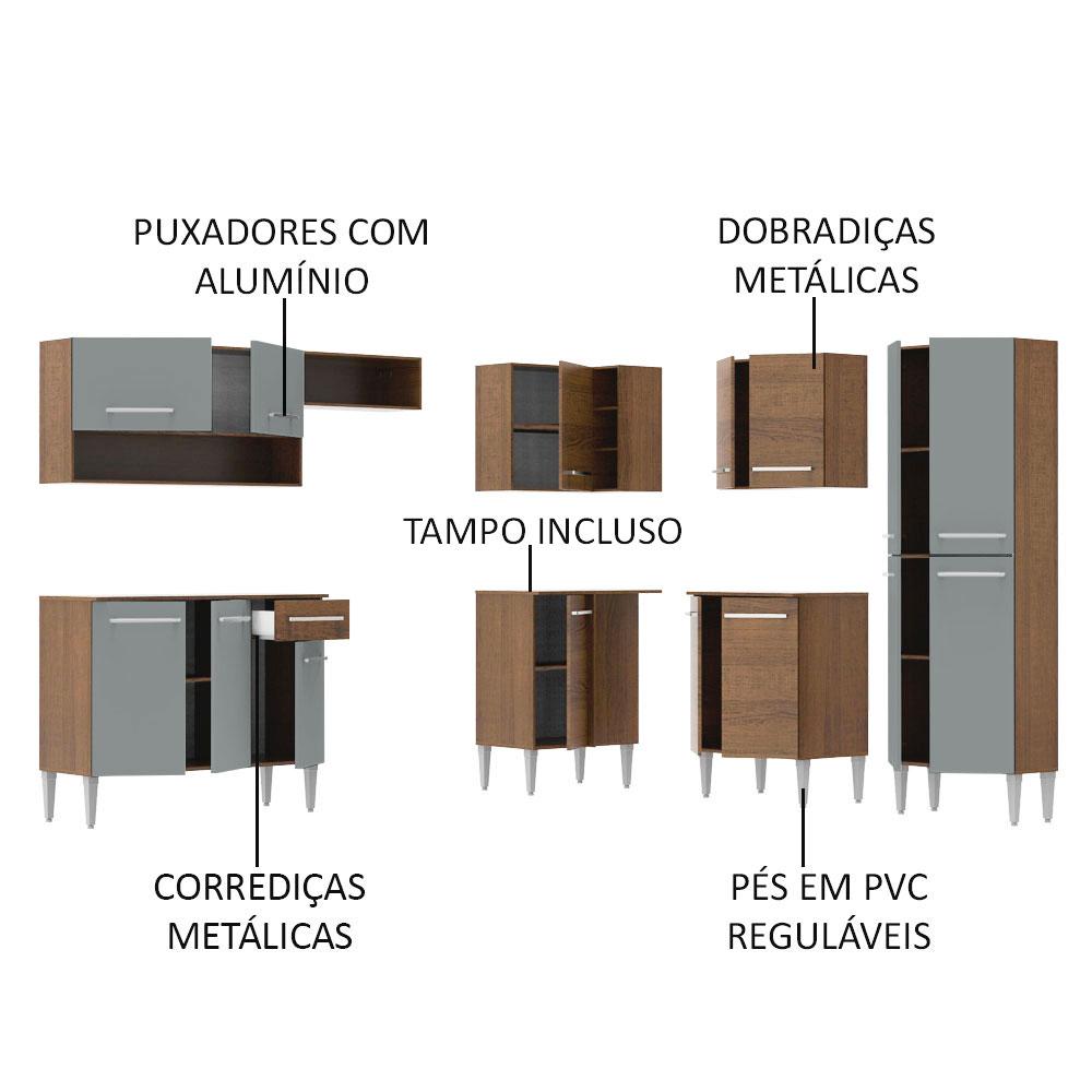 Armário de Cozinha Completa de Canto 417cm Rustic/Cinza Emilly Ice Madesa