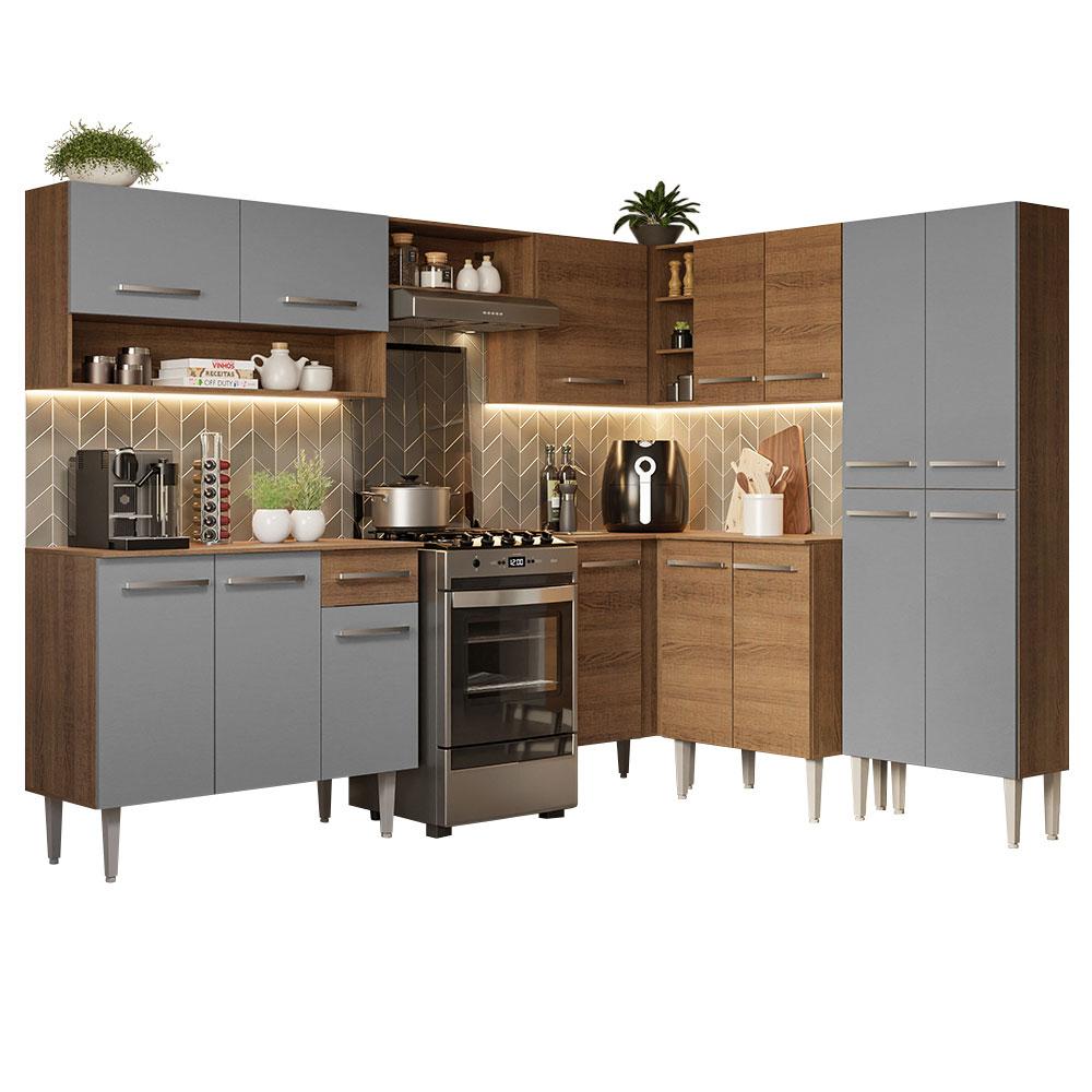 Armário de Cozinha Completa de Canto 417cm Rustic/Cinza Emilly Madesa 02