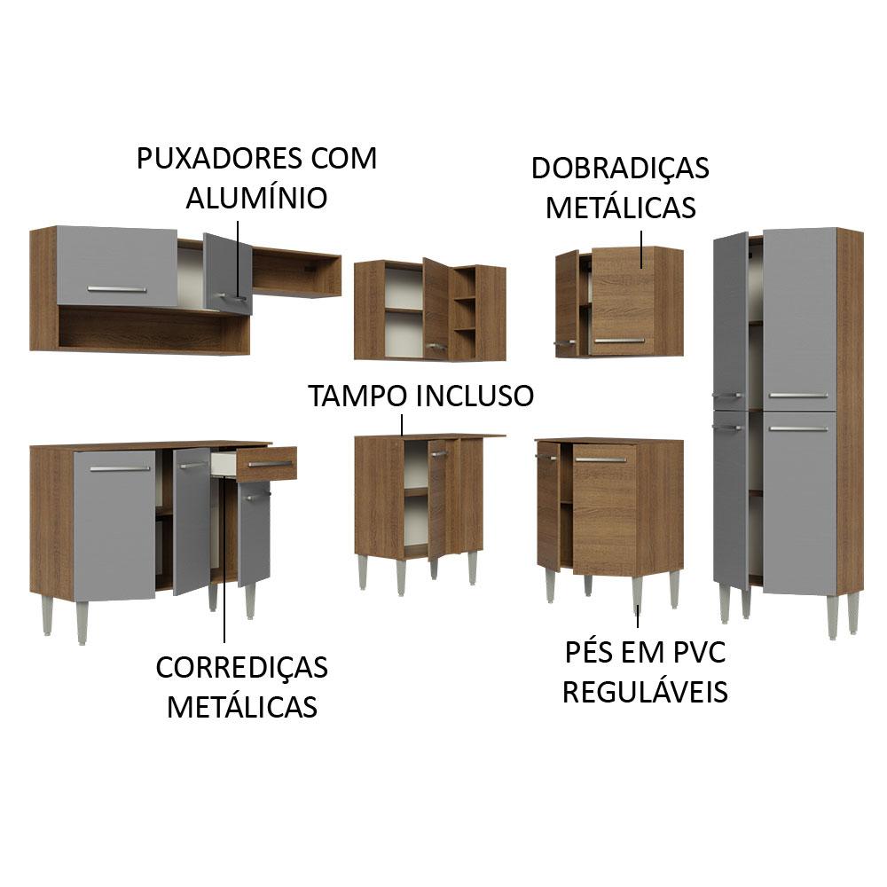 Armário de Cozinha Completa de Canto 417cm Rustic/Cinza Emilly Madesa 02