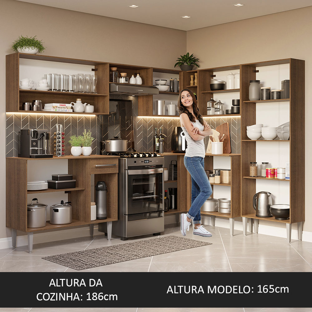 Armário de Cozinha Completa de Canto 417cm Rustic/Preto Emilly Madesa 02