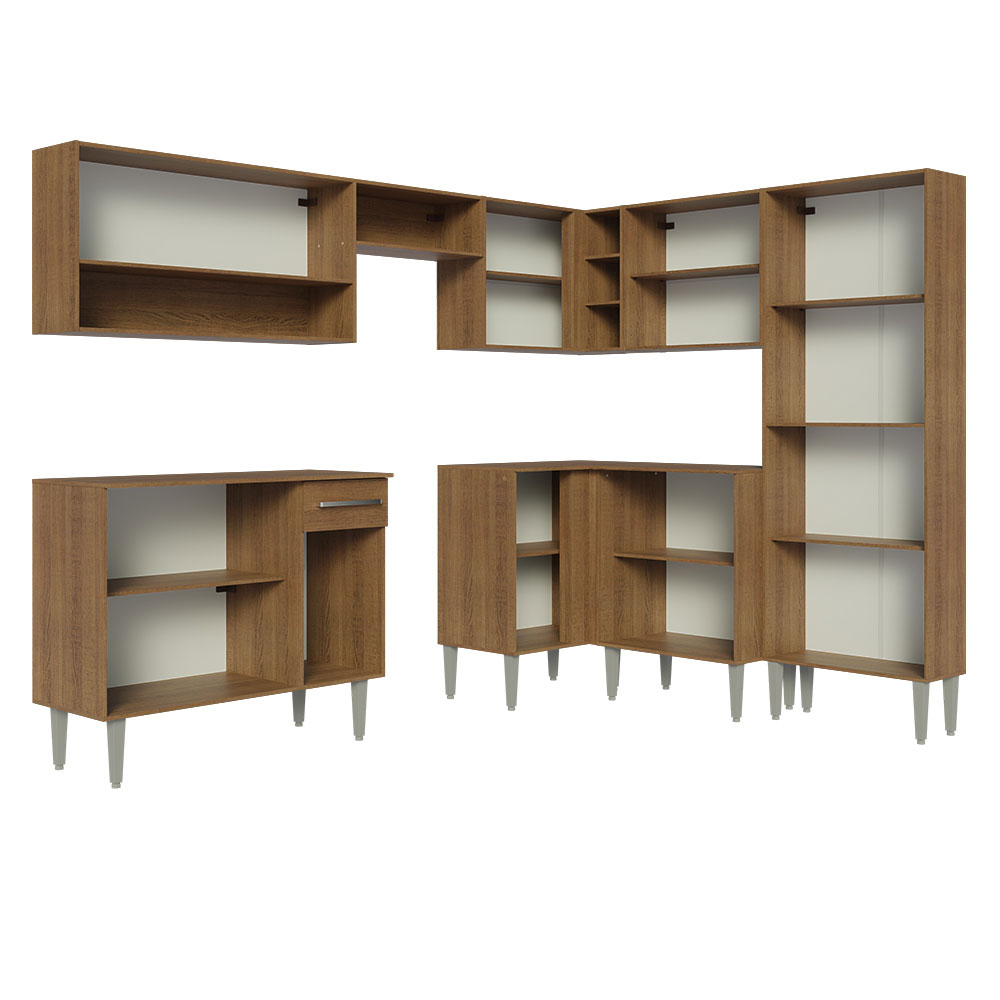 Armário de Cozinha Completa de Canto 417cm Rustic/Preto Emilly Madesa 02