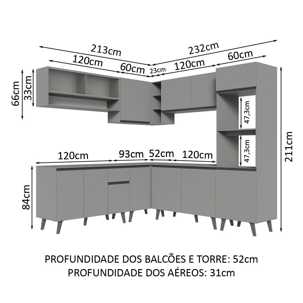 Armário de Cozinha Completa de Canto 445cm Cinza Nice Madesa 02