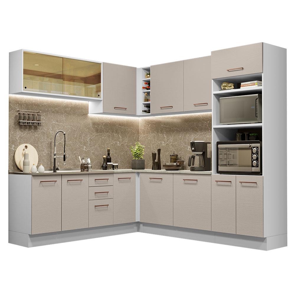 Armário de Cozinha Completa de Canto 459cm Branco/Crema Agata Madesa 01
