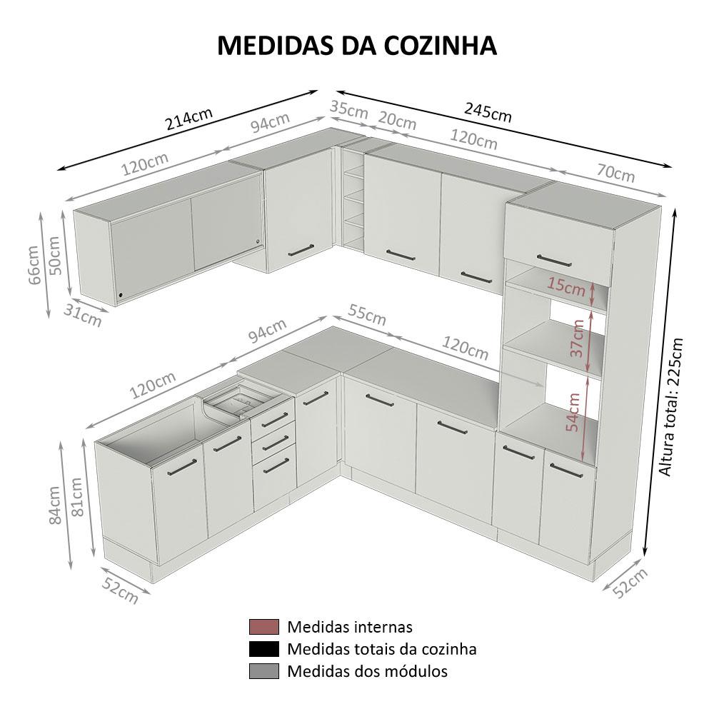 Armário de Cozinha Completa de Canto 459cm Branco/Crema Agata Madesa 01