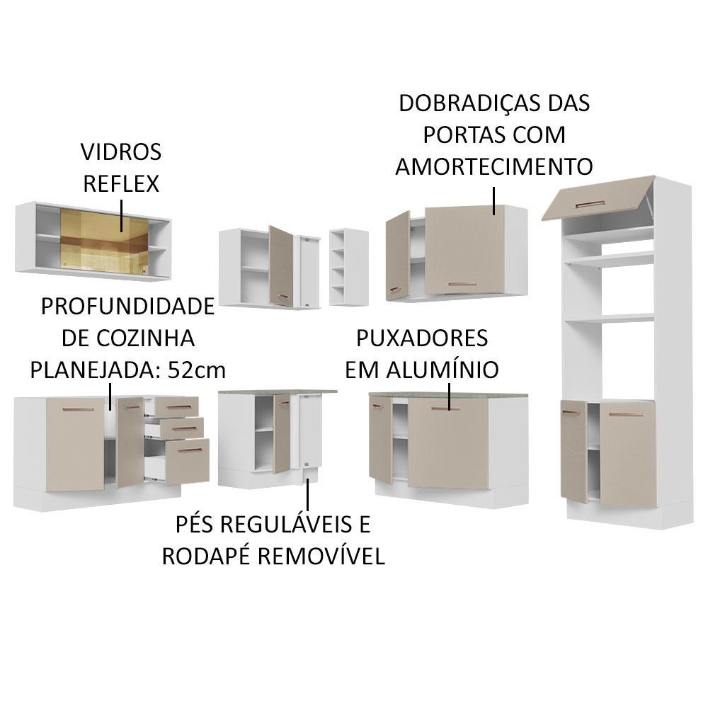 Armário de Cozinha Completa de Canto 459cm Branco/Crema Agata Madesa 01