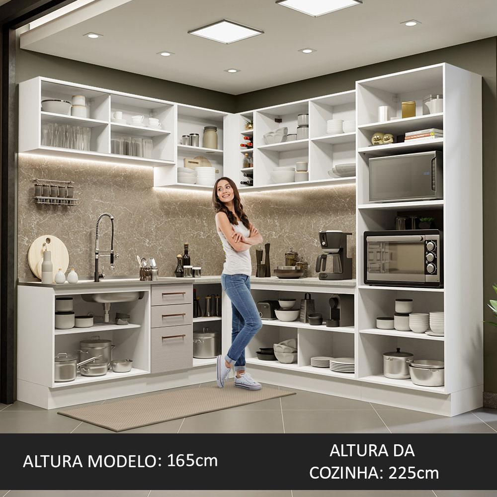Armário de Cozinha Completa de Canto 459cm Branco/Crema Agata Madesa 01