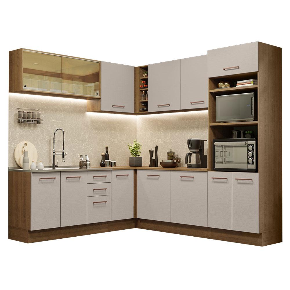 Armário de Cozinha Completa de Canto 459cm Rustic/Crema Agata Madesa 01