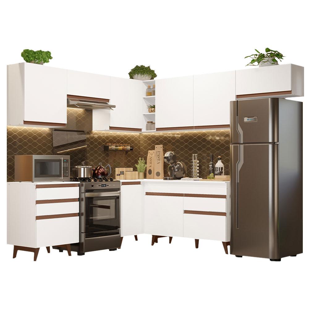 Armário de Cozinha Completa de Canto 462cm Branco Reims Madesa 03
