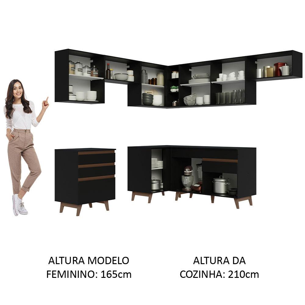 Armário de Cozinha Completa de Canto 462cm Preto Reims Madesa 03