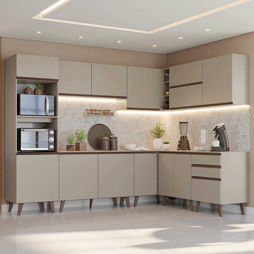 Armário de Cozinha Completa de Canto 465 cm Crema Nice Madesa 01