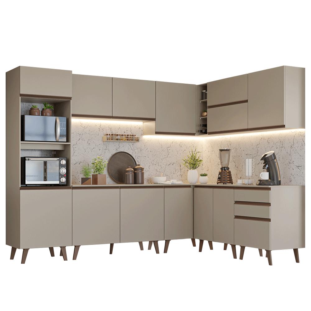 Armário de Cozinha Completa de Canto 465 cm Crema Nice Madesa 01
