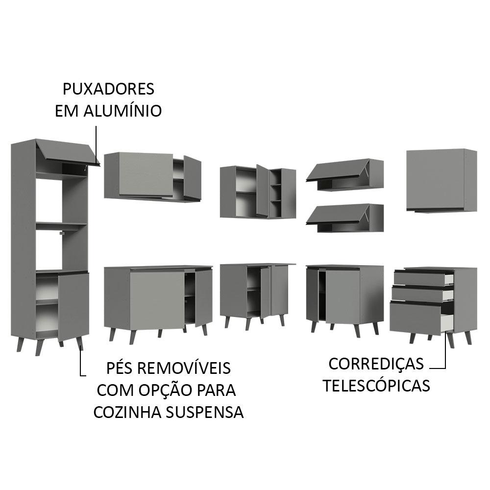 Armário de Cozinha Completa de Canto 465cm Cinza Nice Madesa 01