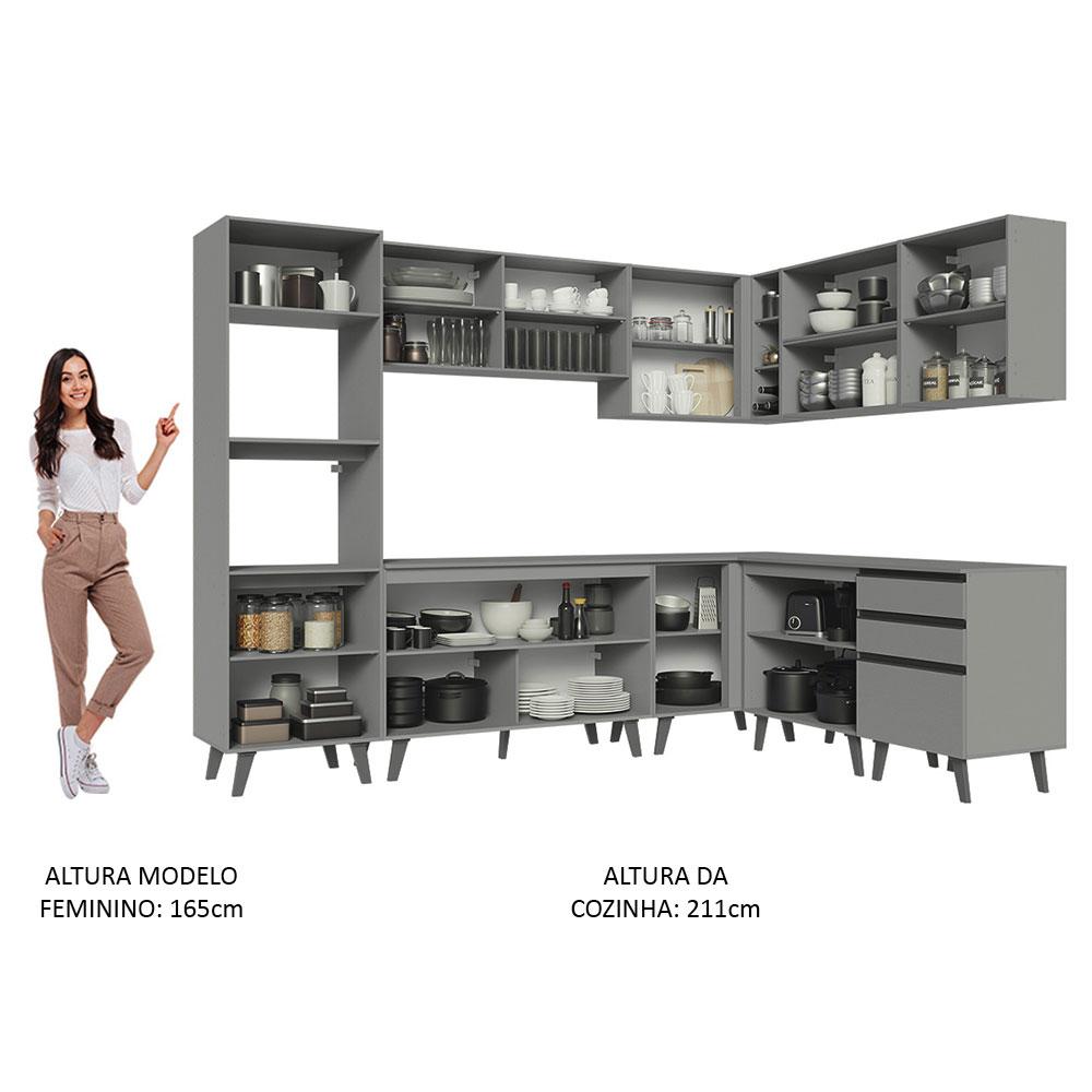 Armário de Cozinha Completa de Canto 465cm Cinza Nice Madesa 01