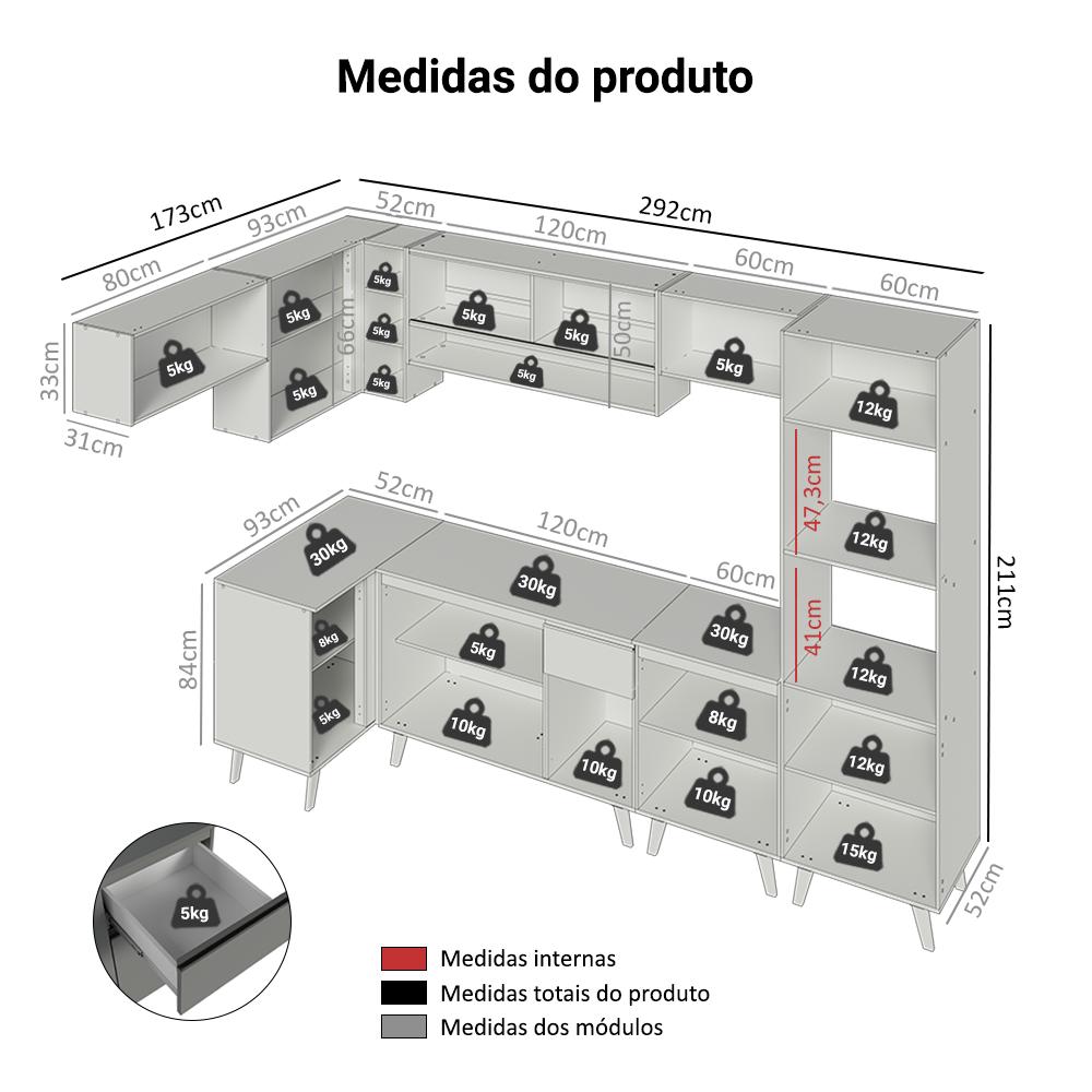 Armário de Cozinha Completa de Canto 465cm Cinza Nice Madesa 04